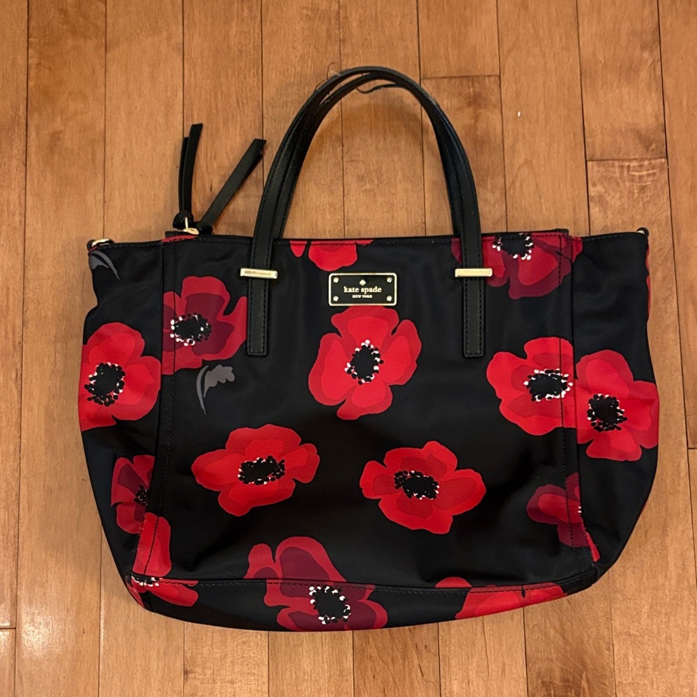 Kate Spade Black and Red Poppy Tote